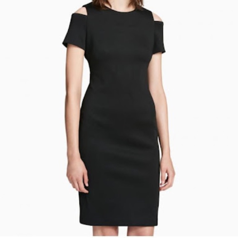Calvin Klein cold shoulder black scuba dress, sz 4